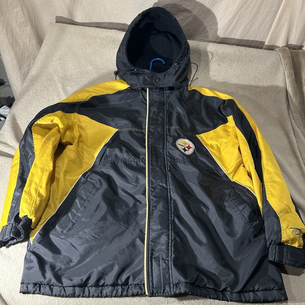 Vintage 01 Pro Player Pittsburgh Steelers Heavyweight Winter Jacket Mens L Black